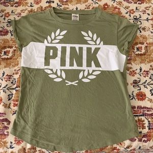 pink vs olive green short sleeve t shirt